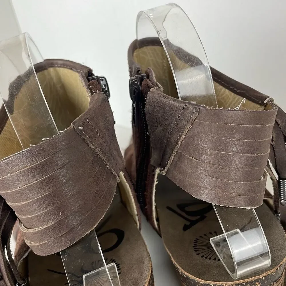 OTBT Free Spirit Chocolate Brown Suede Fringe Trim Slingback Sandals 9